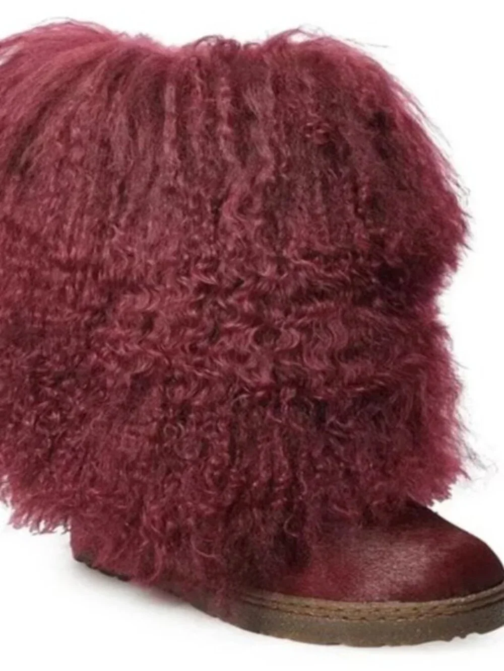 Bearpaw Boetis II Burgundy Curly Lamb Fur Sheepskin Lined Mongolian Boots 7 NEW
